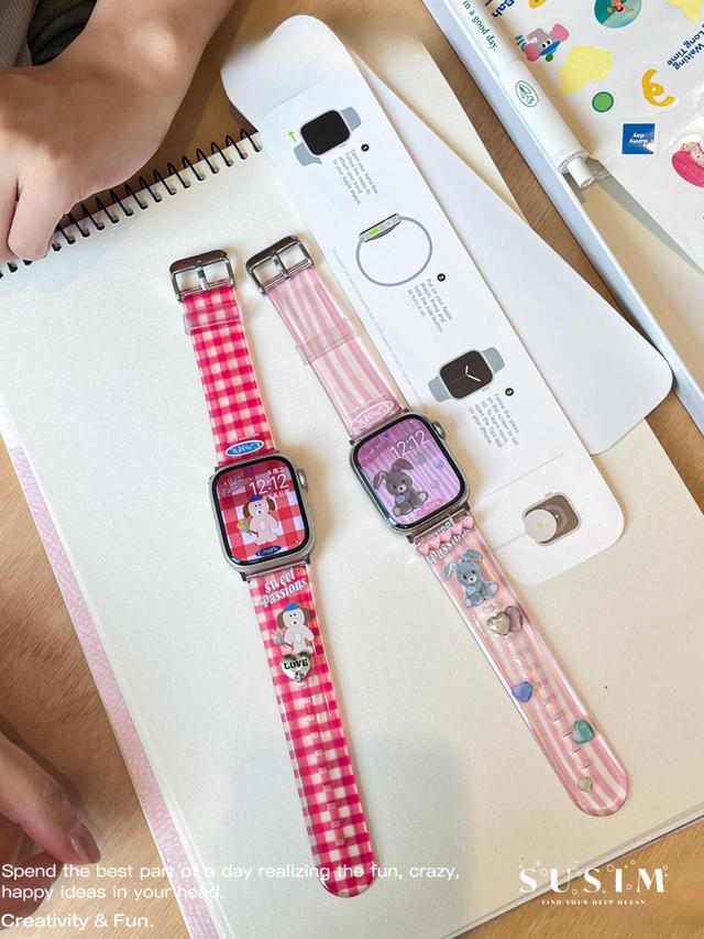 수심 Rabbit Heart Strap(2 color) 애플워치 스트랩 빈티지 체크 토끼