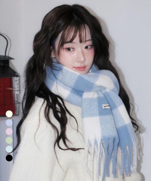 스노우 마리에뜨 체크 솔리드 머플러_18colors