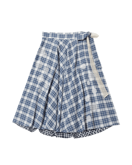 CHECK BUBBLE WRAP SKIRT (NAVY)