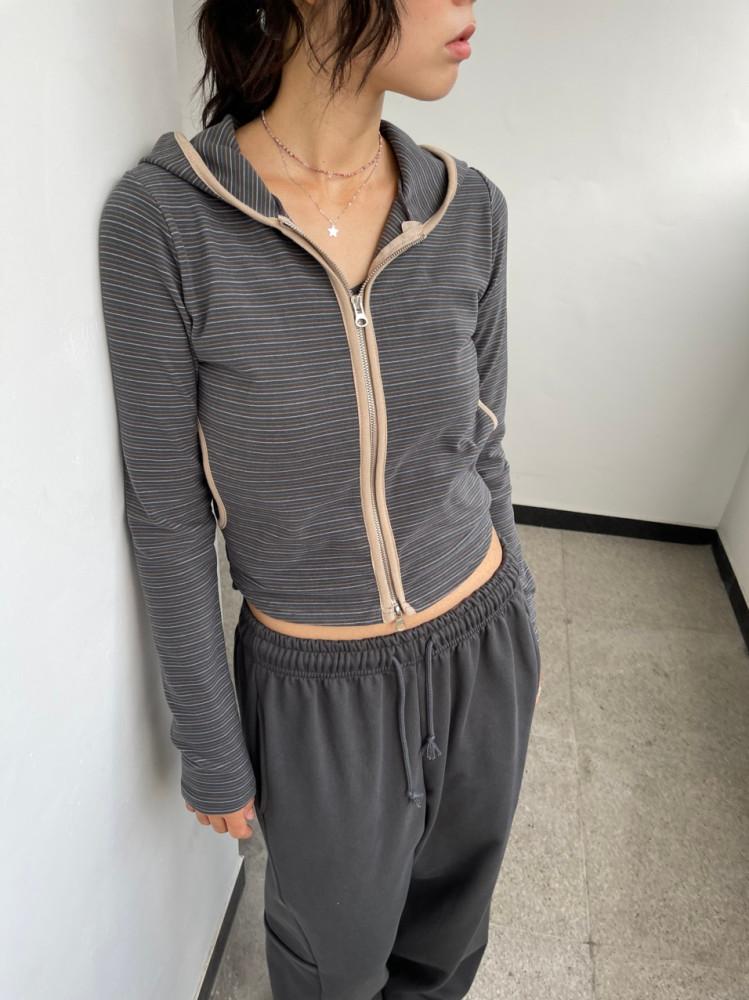 톤 후드스트라이프집업 슬림후리스집업 후리스후드집업