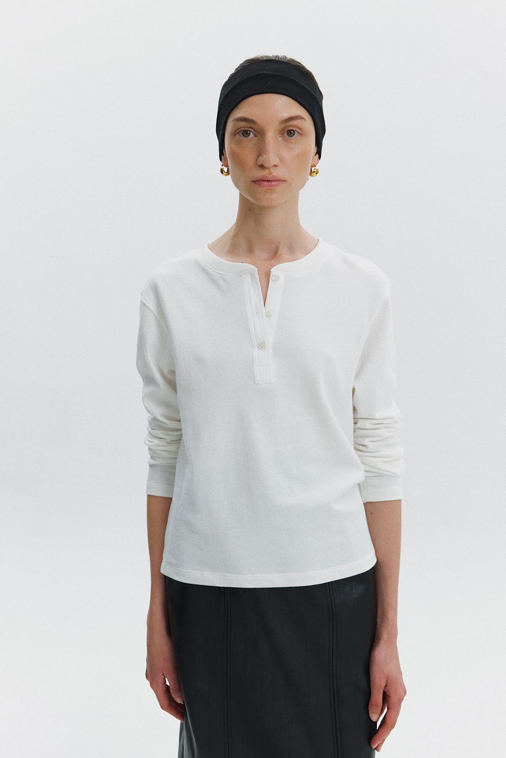 Jess Henley Neck Top in White