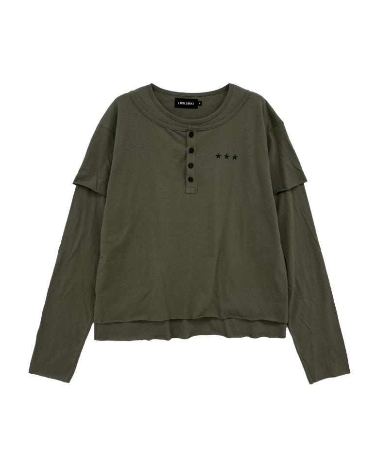 Layered cross long sleeve olive