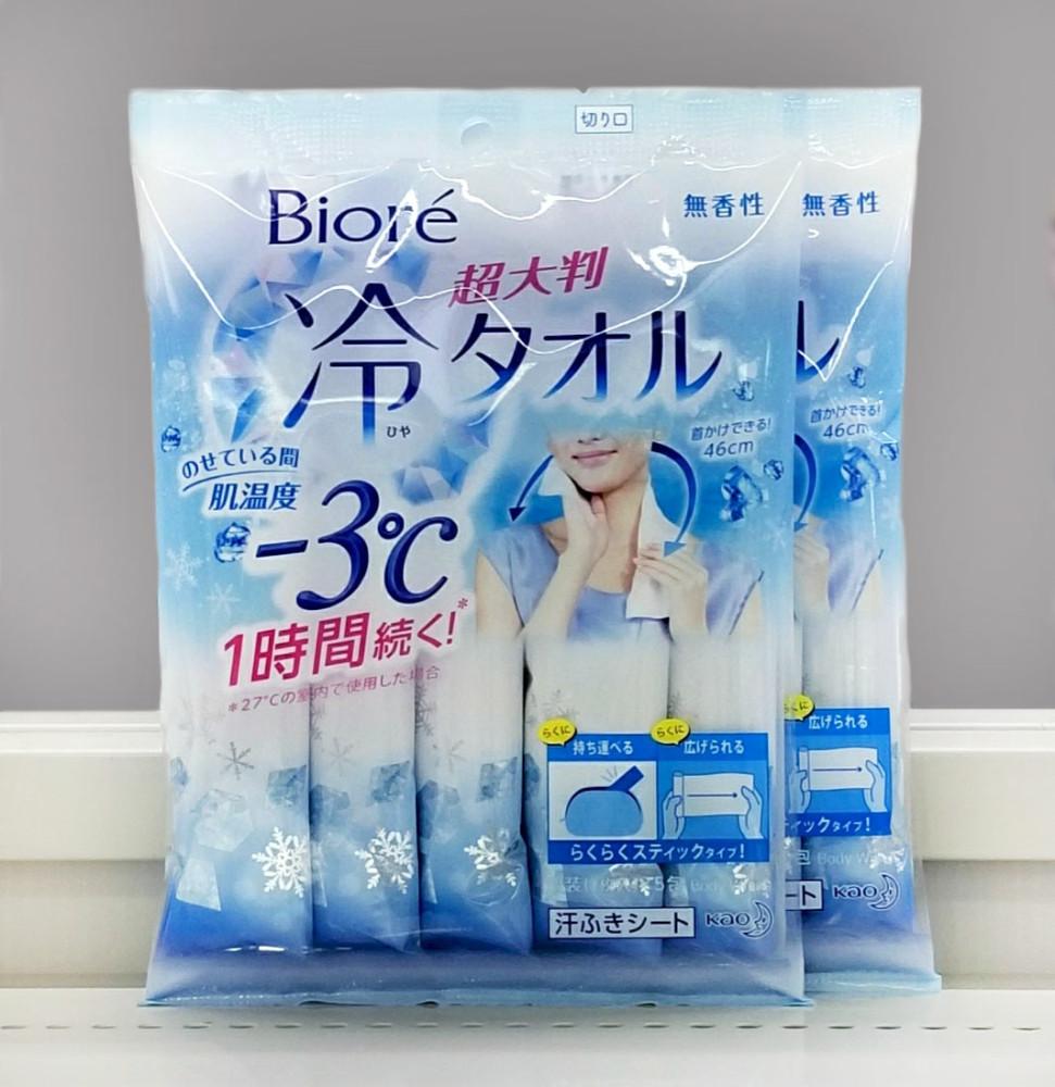 비오레 -3도 냉 타월 시트 휴대용 5개입 초대형 (무향) / Biore hiya big sheet 5p