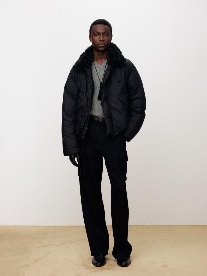 SHEARLING COLLAR PUFFER BLOUSON_ BLACK