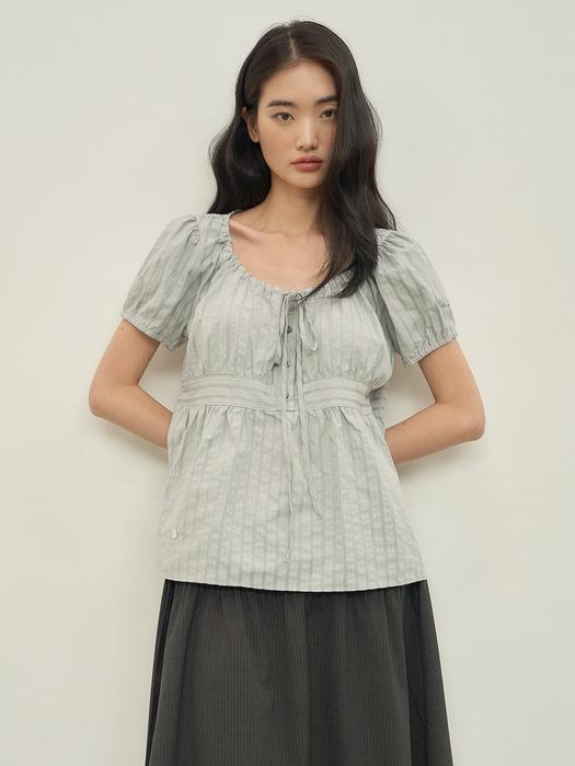 STRIPE PUFF BLOUSE [ GRAY ]