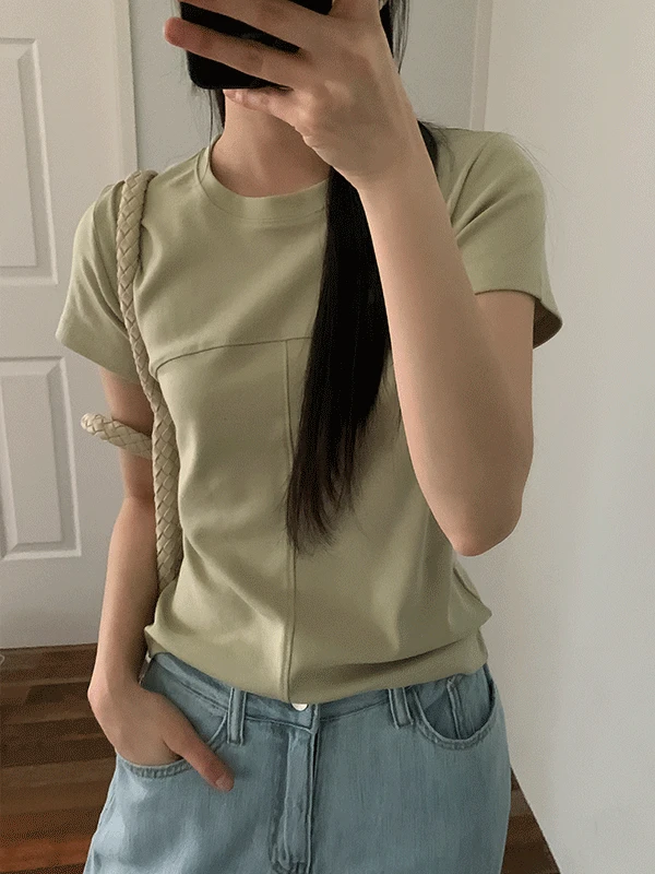 [팔뚝부각없음] 리스 절개 라인 모달 쫀득 반팔 티셔츠