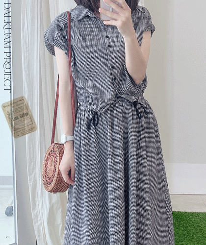 미로 잔체크 탑 스커트 세트