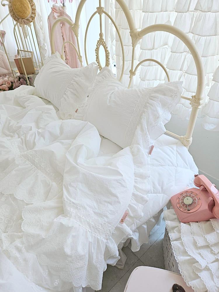 프릴침구 슈에뜨 밀크아이보리 먼지없는 고밀도 공주풍 레이스이불