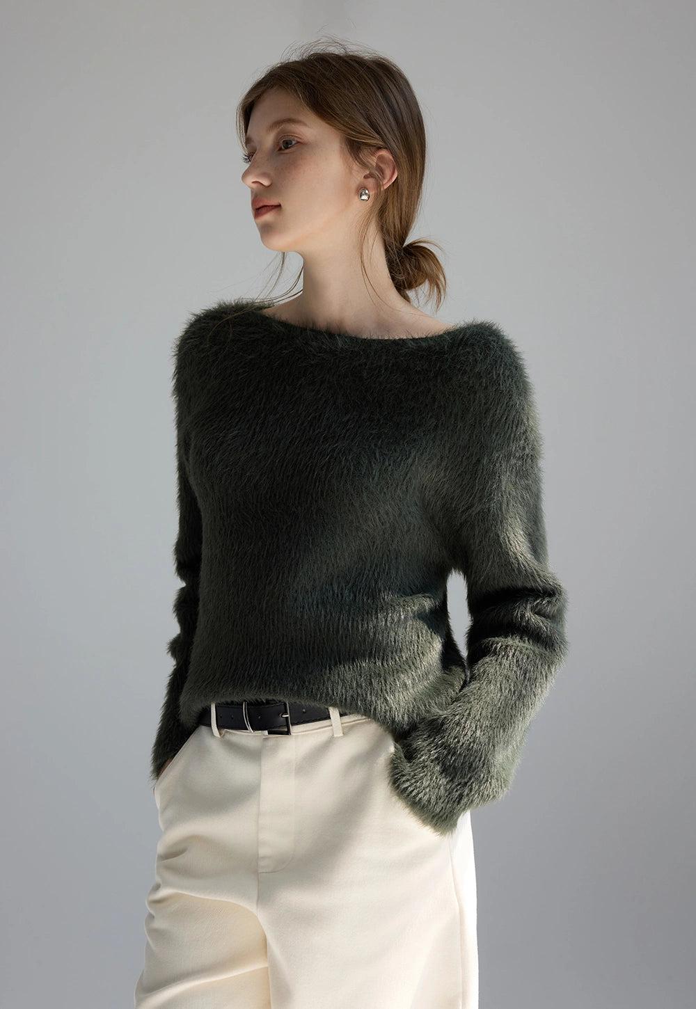 Women's Off Shoulder Faux Mink Sweater