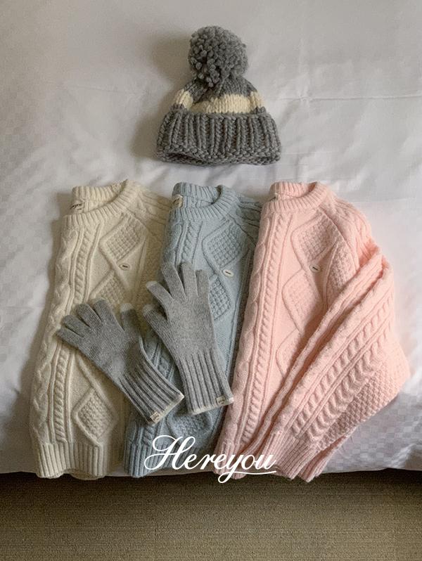 유리에 [부드러운니트☁️/here you] 코튼볼 케이블 knit - 6color (케이블니트/꽈배기니트/겨울니트/베이직/빈티지/라운드/출근룩)