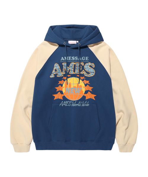아메스 월드와이드(AMES-WORLDWIDE)  VINTAGE WORLD GRAPHIC RAGLAN HOODIE NAVY(AM2EFUM402A) - 사이즈 & 후기 | 무신사