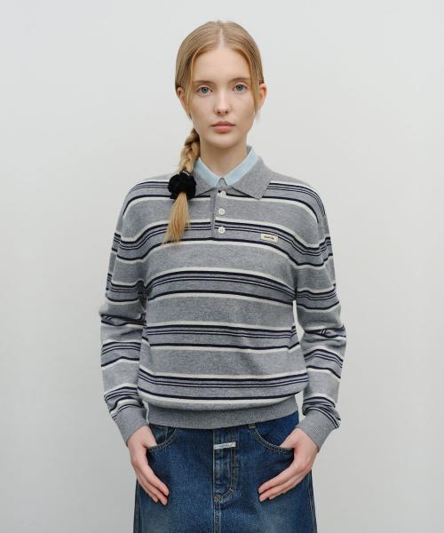 REGULAR LOGO STRIPE POLO KNIT melange gray