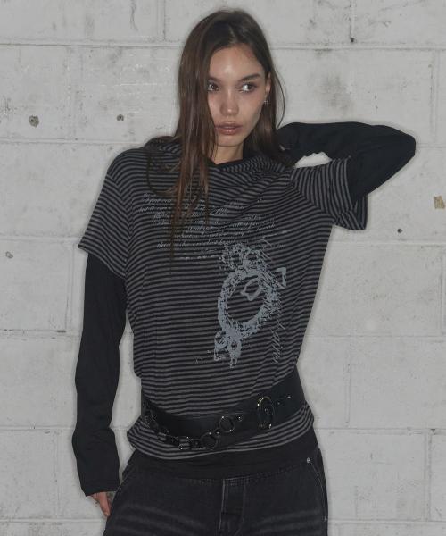 스트라이프 레이어드 후드 (BLACK) F25ZB024