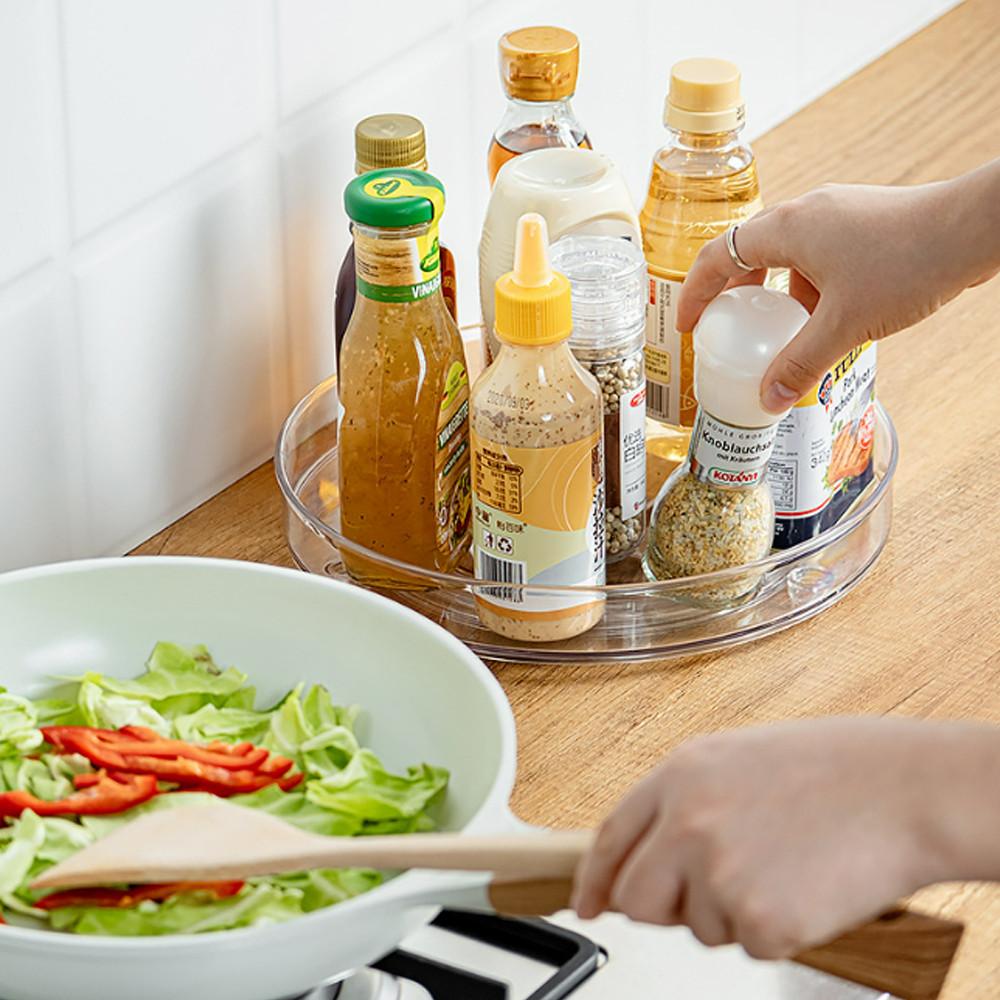 리룸 투명 360도 회전트레이 양념통정리 싱크대선반 주방정리대 M