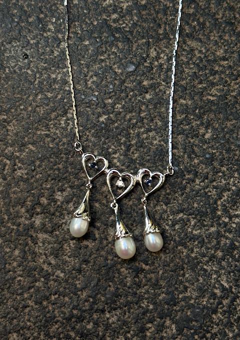Sapphire pearl heart 925silver necklace