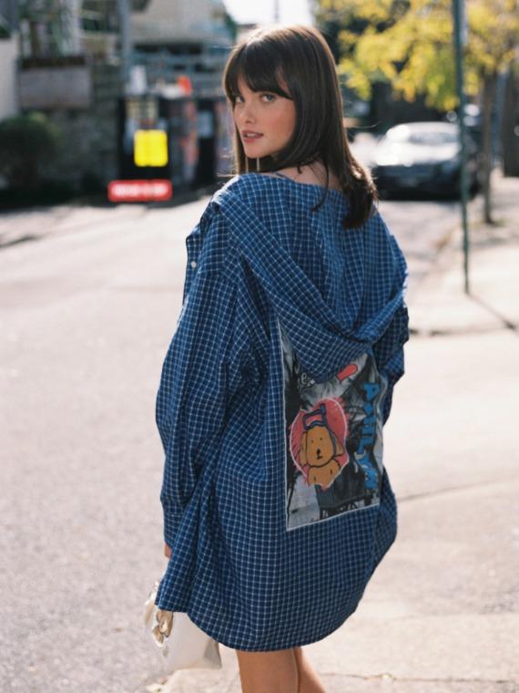 PAM & SUMMER PRINT OVERSIZED HOODIE SHIRT_BLUE