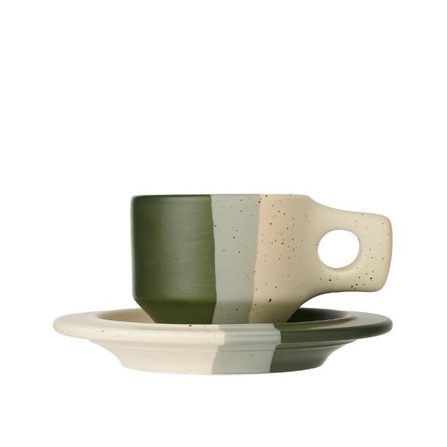 Color Block Line Flat Cup & Saucer - English Green