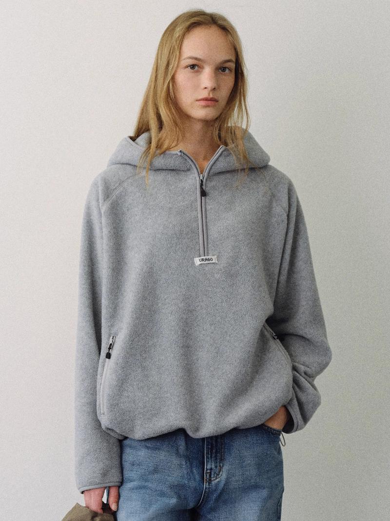 URAGO - RE-ORDER / Fleece hoodie half zip-up_3colors