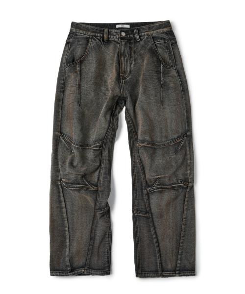 CURVED PANEL DENIM PANTS (GRAY)