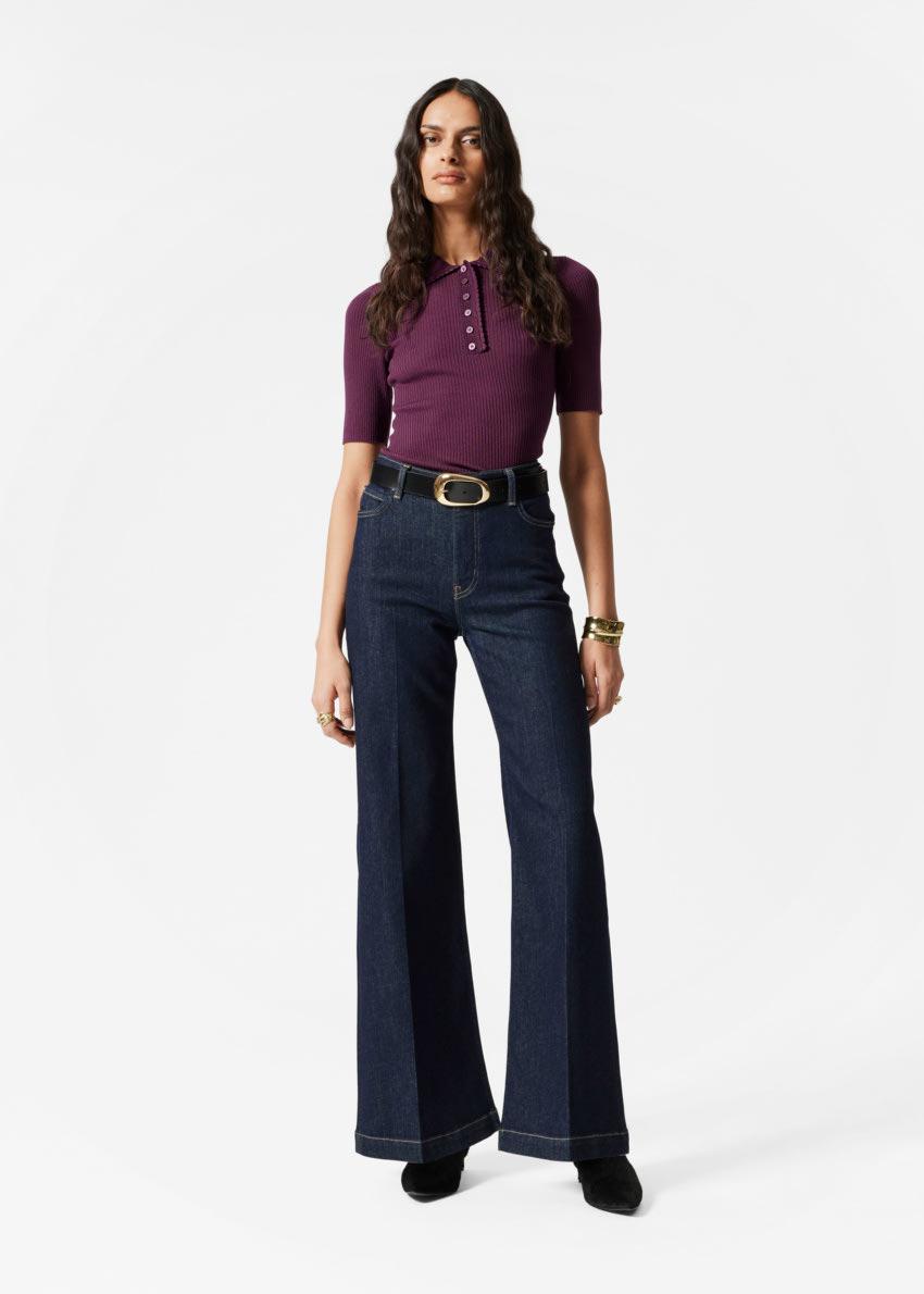 스캘럽 립 니트 탑