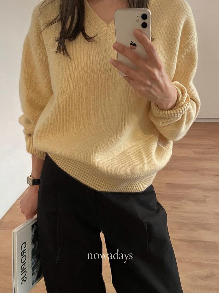 버터,회 당일 / haus 하우스 질롱 울 브이넥 니트 긴팔 브이넥 루즈핏 nt