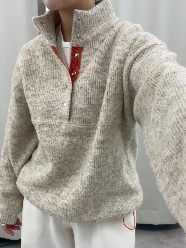 배색 아노락 니트 (3color)