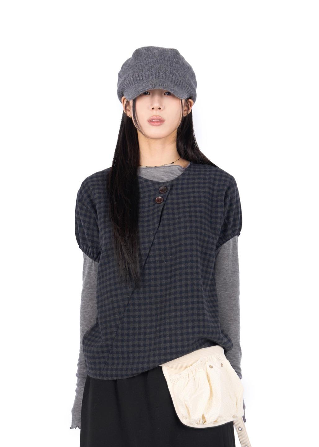 CHECK PUFF BLOUSE*BROWN 당일출고*