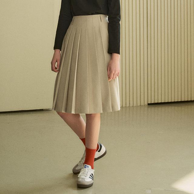 SIST9019 Pleats skirt_Ash beige