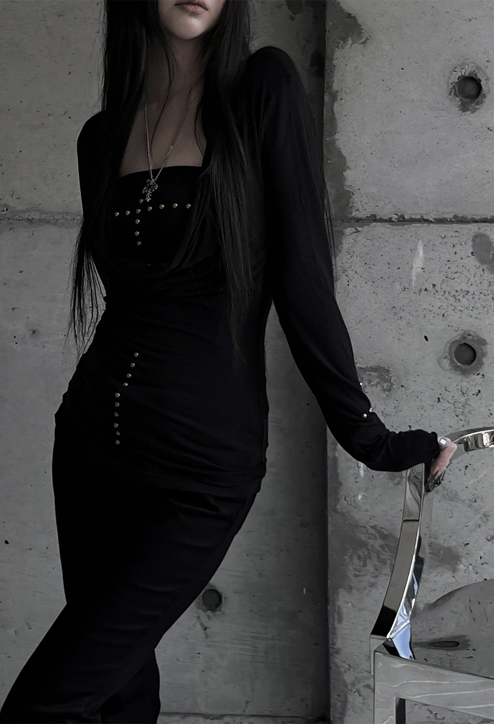 [set] cowl neck cross two-piece set