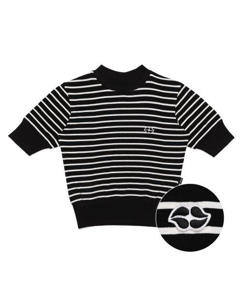 Heart Lip Logo Stripe Crop T BK