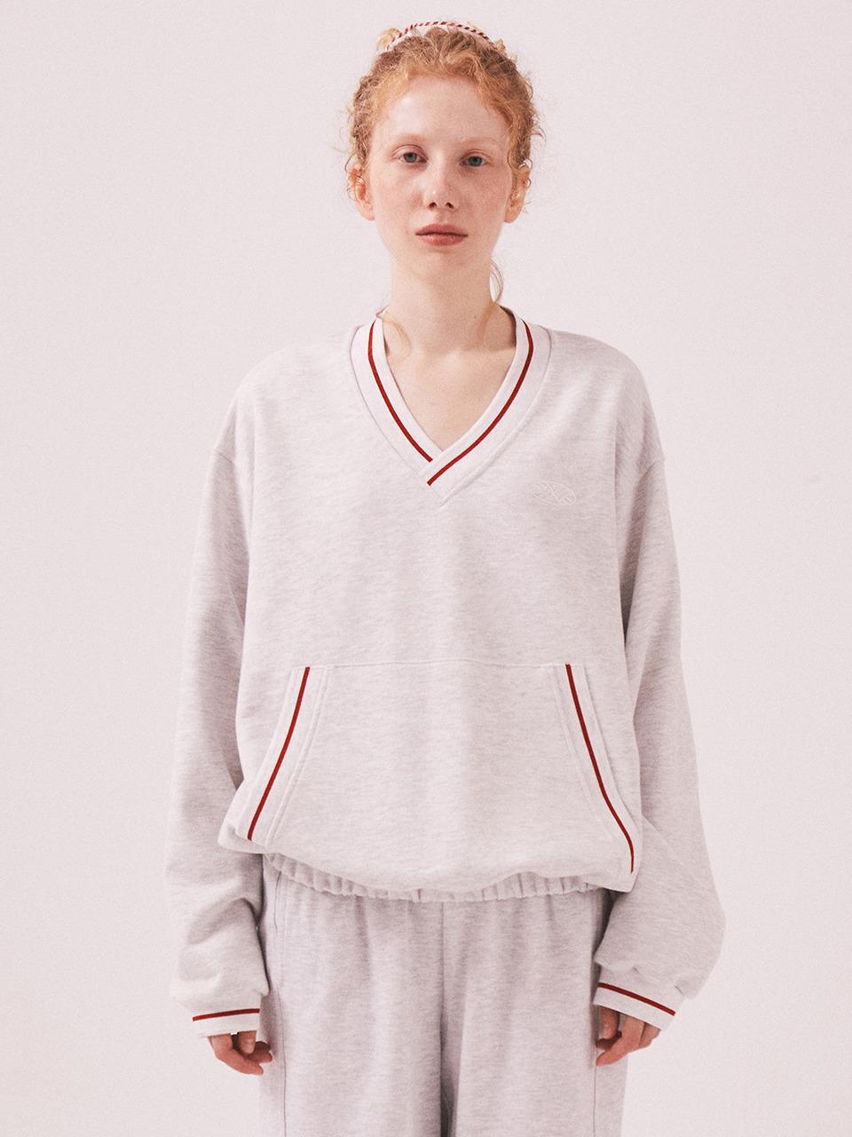 MNS Hard Cotton Vneck Sweatshirt_White Melange