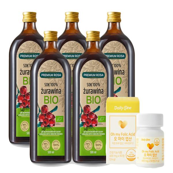프리미엄로사 유기농 크랜베리 원액 100% 500ml 5병