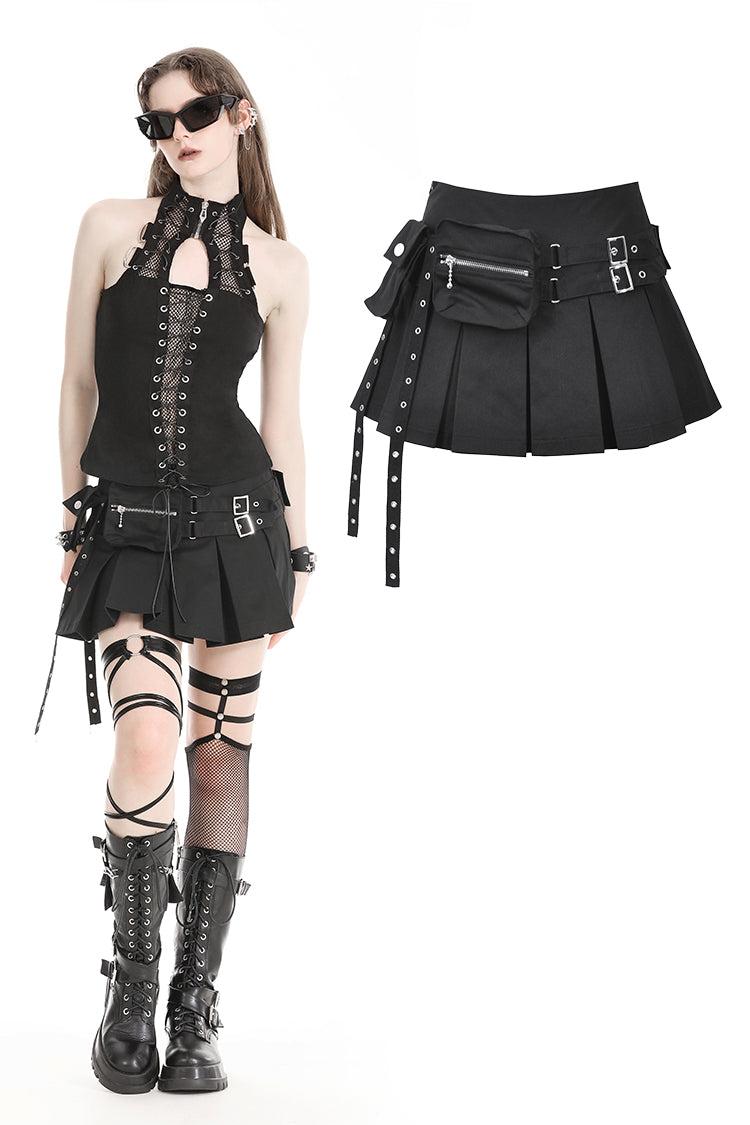 Punk black moto pleated mini skirt KW359 - XXL