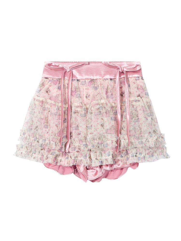 Two-tone puppy print puffed skirt pants【s0000012822】