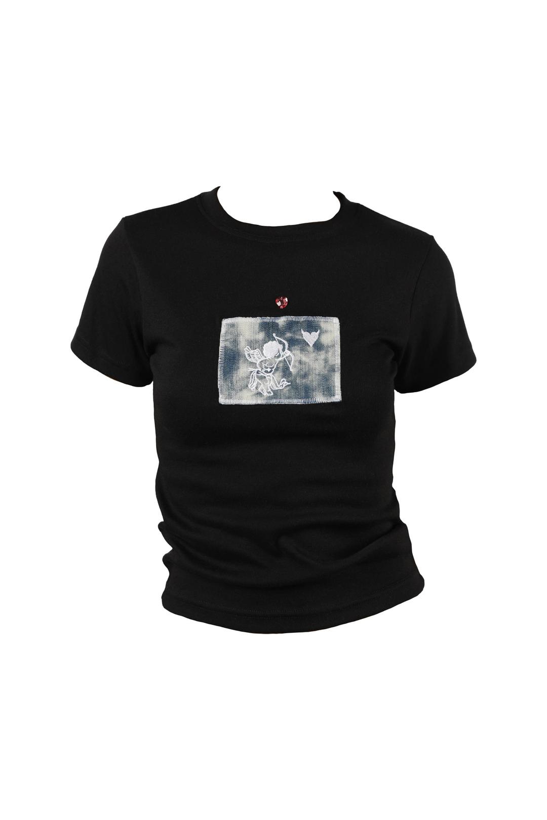 Cupid denim patch T-shirt (black)