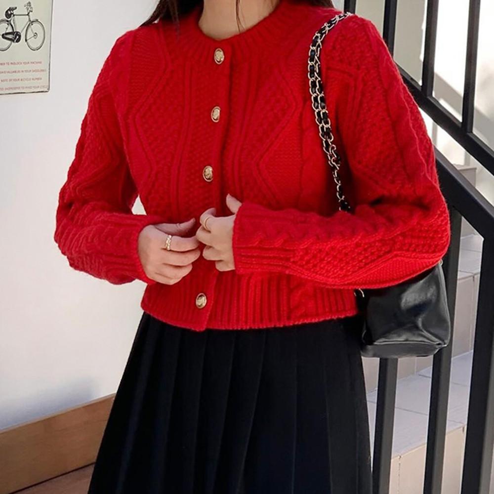 (당일) 미엘 두두 가디건 3col 아이보리 레드 차콜 여자 금장단추 니트