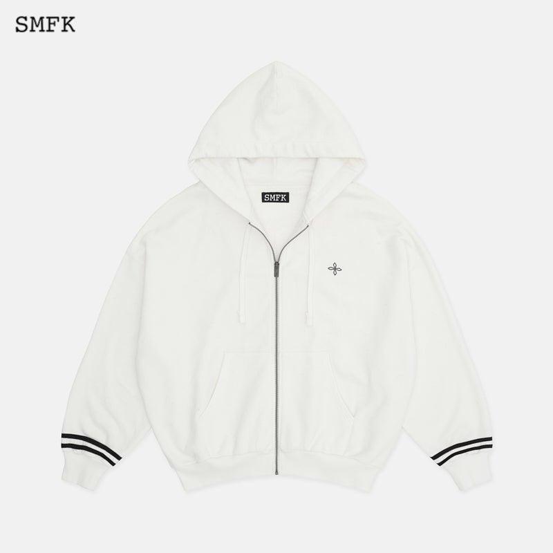 Black Night Compass Campus Wide Hoodie White - S