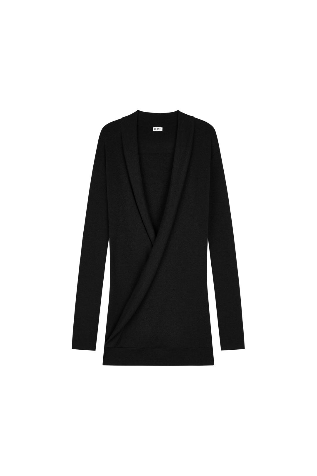 V NECK SHAWL T-SHIRTS (BLACK)