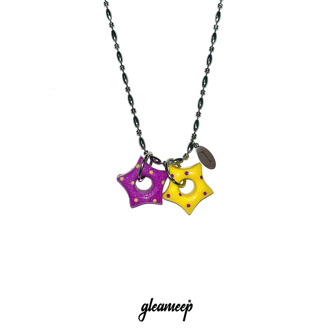 gleaming twin little star dot necklace [purple yellow]