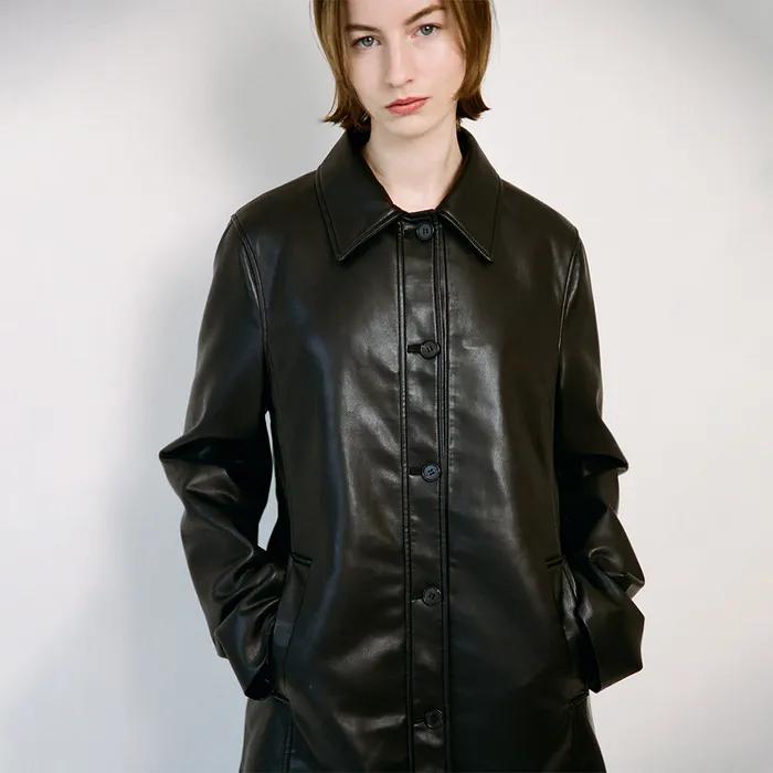 [29CM 단독] FAKE LEATHER HALF COAT (BLACK)