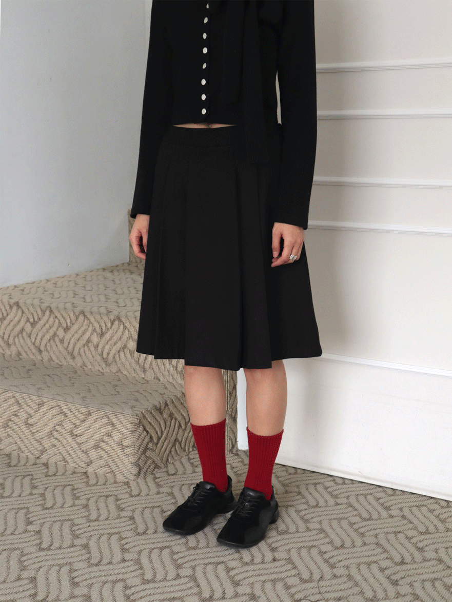 김미 비비 모직 미디 플리츠 스커트