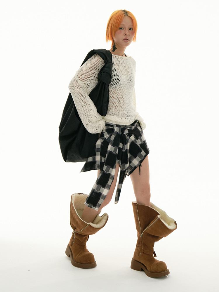 MOlacing Plaid putt curtain skirt