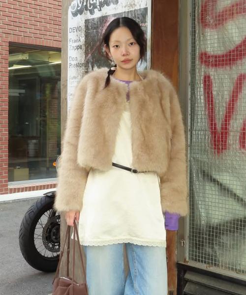 소프트 퍼 크롭 자켓 베이지 MDJK047BEIGE