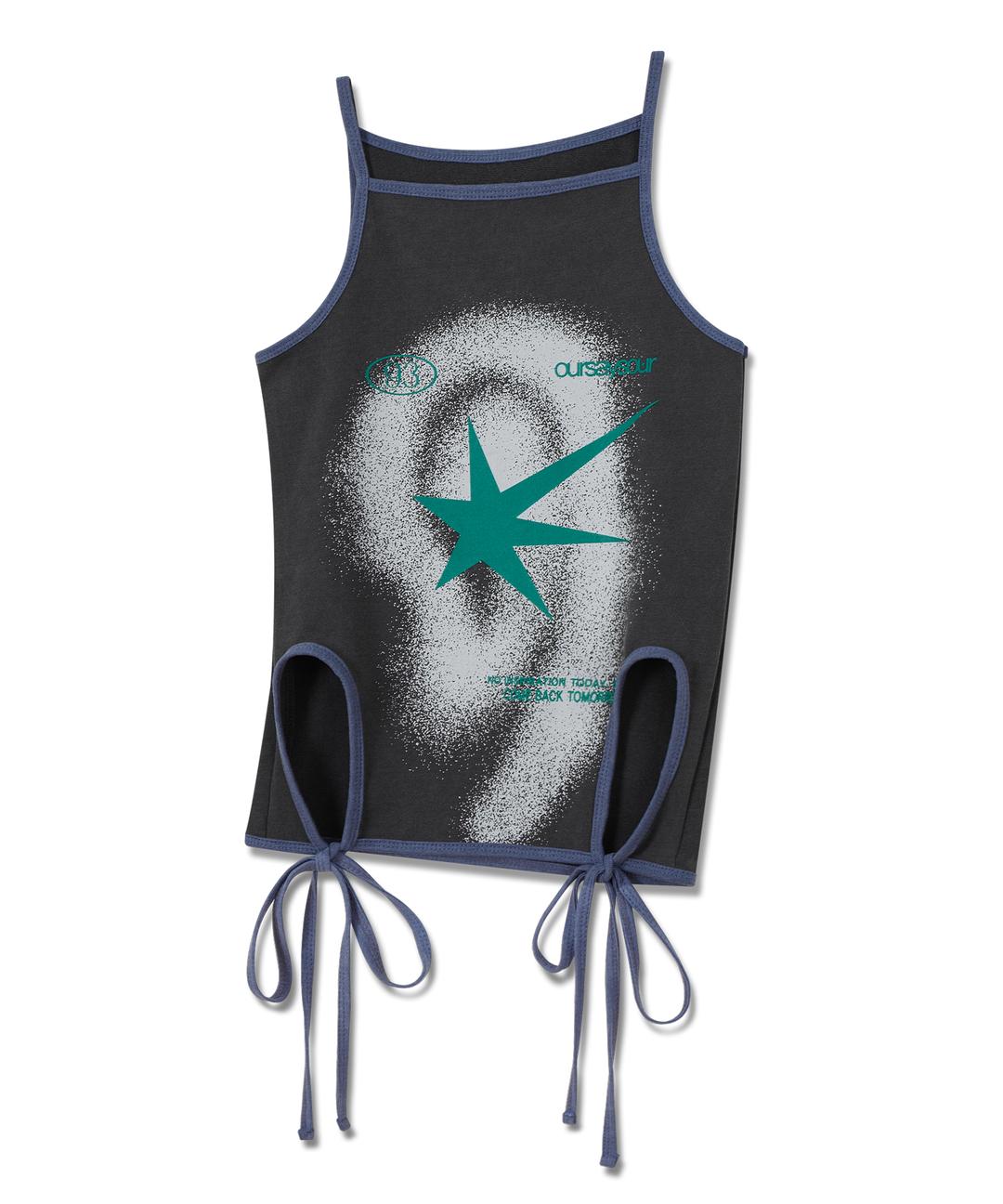 스타 서클 리본 배색 나시 챠콜