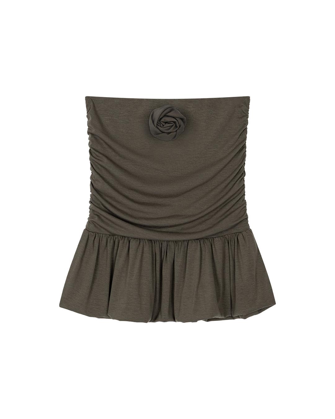 ROSE RUFFLED TUBE TOP, BROWN