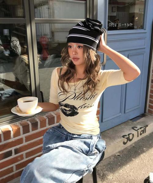 플라스틱 키스 원숄더 탑 (YELLOW) F26QB051