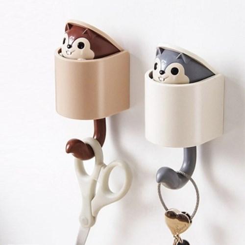 다람쥐 뿅 벽걸이 벽 후크 2color 접착식 고리 모자 가방 우산 걸이