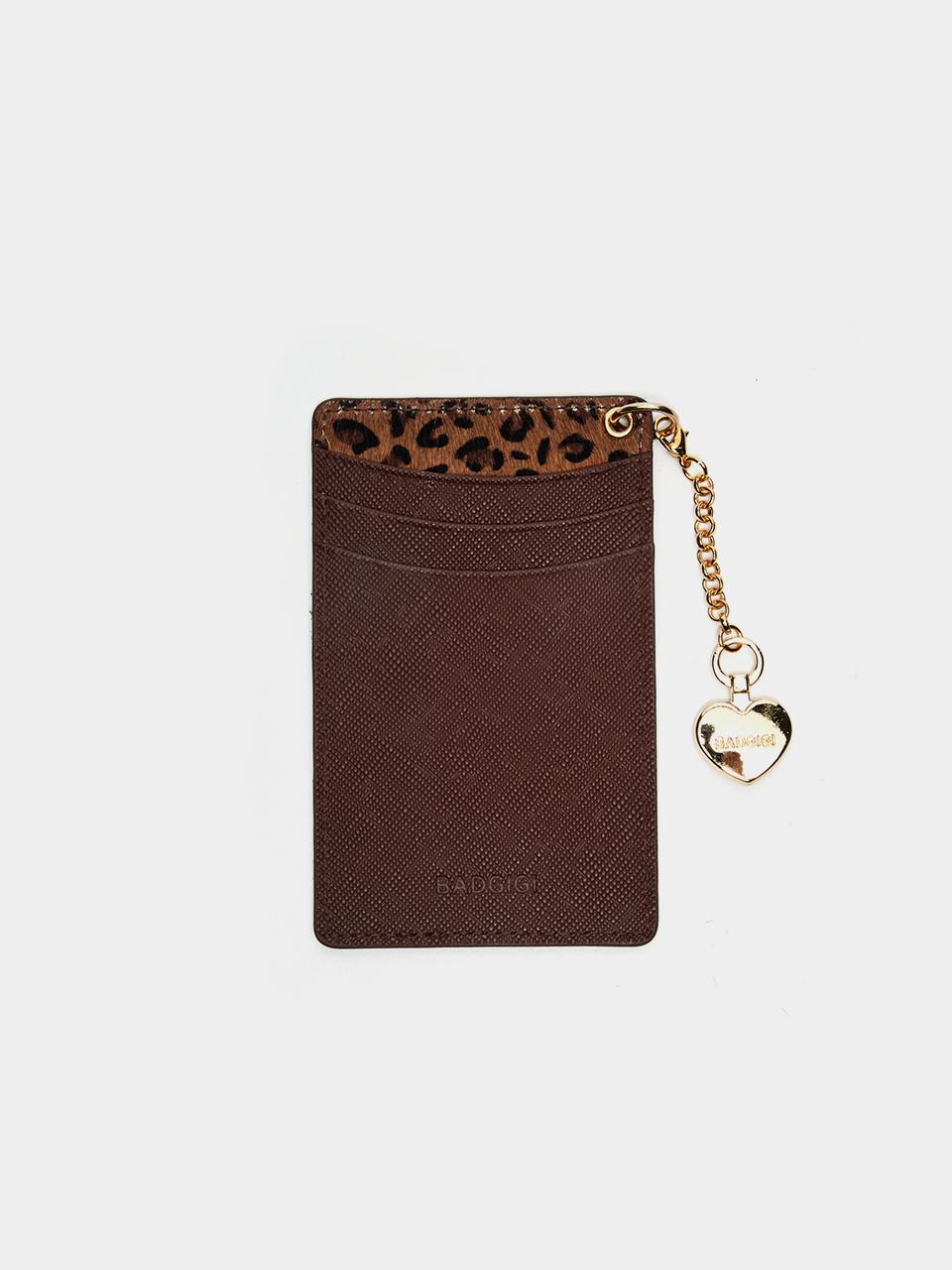 CALF KEYRING CARD WALLET, BROWN