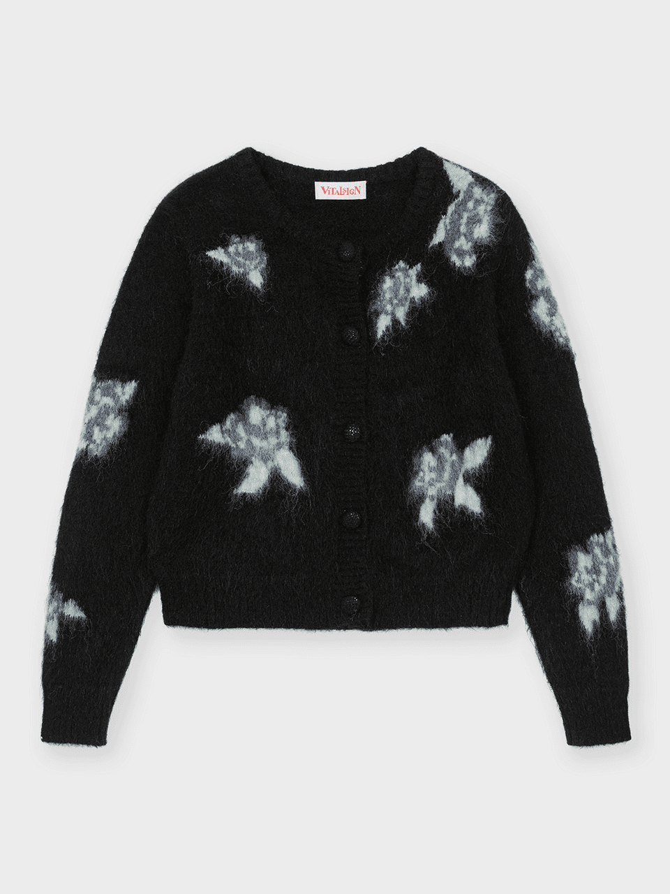 [11월25일 예약배송]  헤어리 플라워 메리노울 니트 가디건 (3C) (Black)