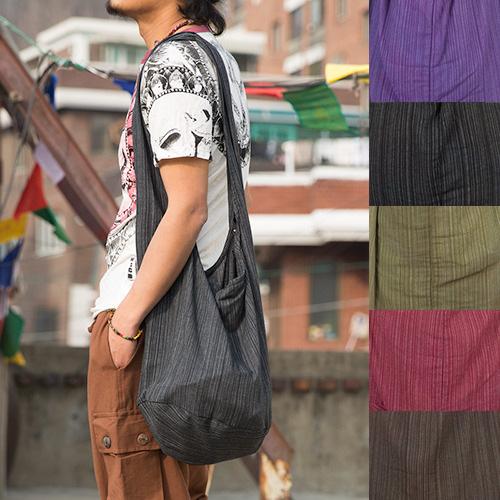 줄무늬 면 가방 카키 B급 입고